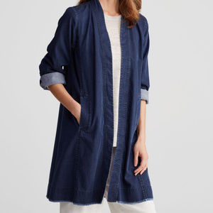 Eileen Fisher Denim Long Shawl Collar Jacket
